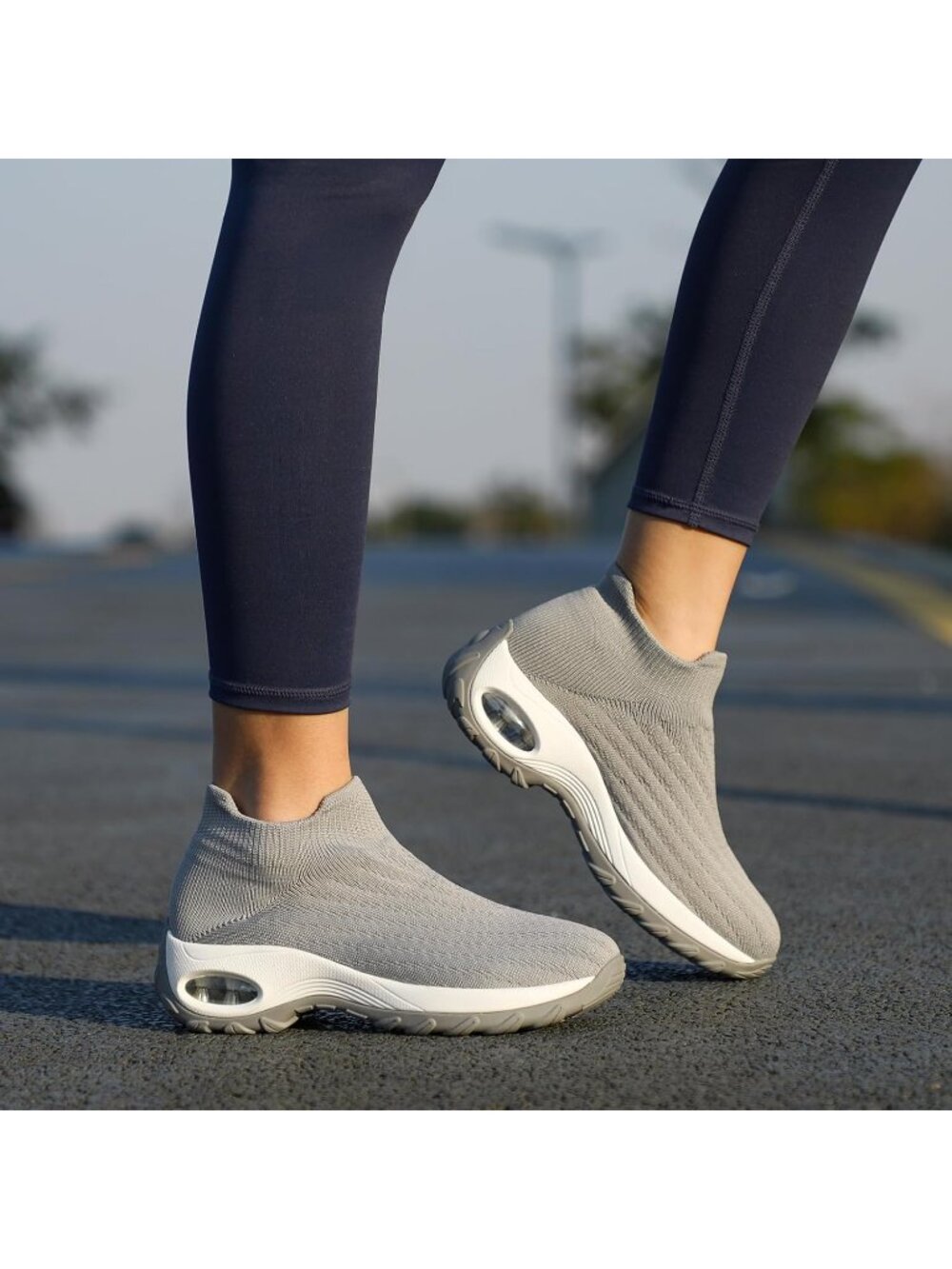 Women's Grey Lug Walking Arch Support Non Slip Breathable Upper Sneaker Shoes - Picture 7 of 7